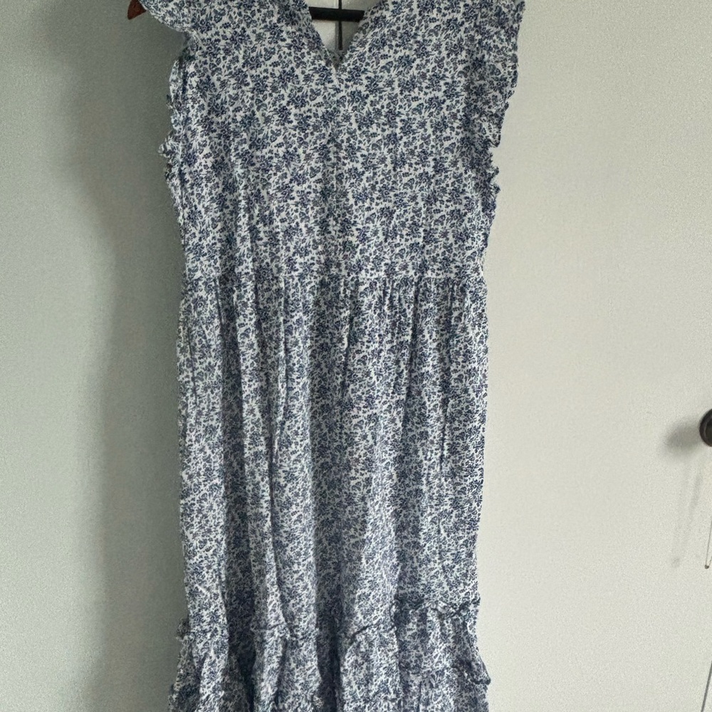 Universal Thread Blue and White Ruffled Maxi Sundress